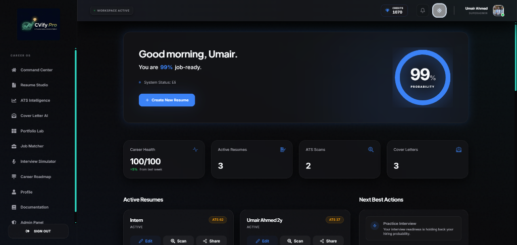 CVifyPro Career OS Dashboard — Command Center